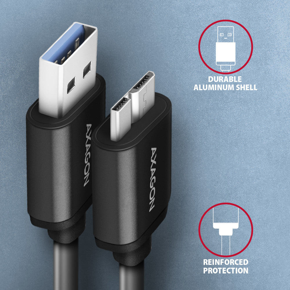 Axagon BUMM3-AM10AB cable USB USB 3.2 Gen 1 (3.1 Gen 1) 1 m Micro-USB B USB A 5 Gbit/s Negro (3)