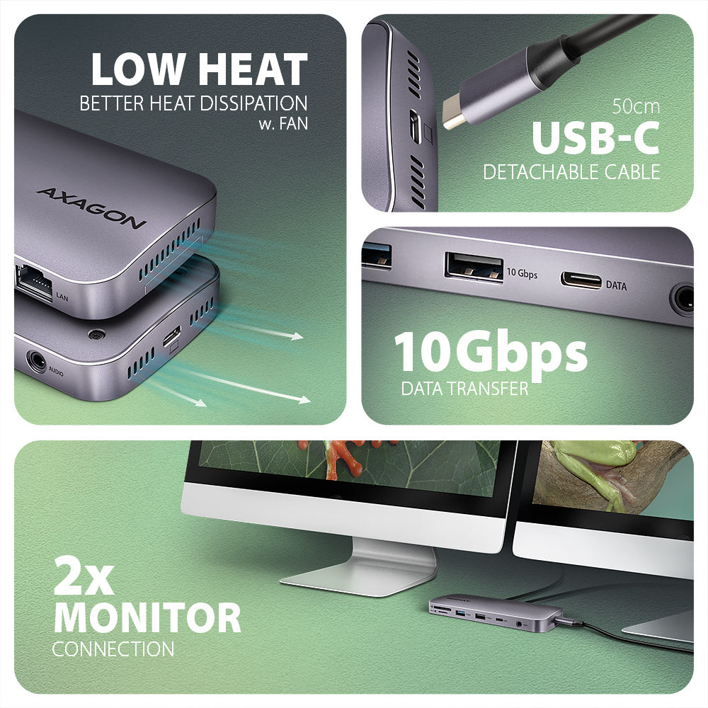Axagon HMC-12GM2 base para portátil y replicador de puertos Alámbrico USB 3.2 Gen 2 (3.1 Gen 2) Type-C Gris (5)