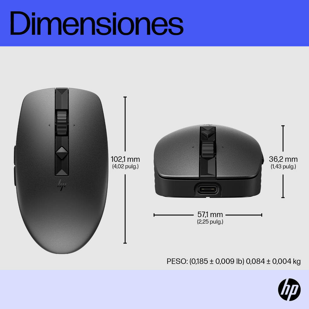 HP 715 Rechargeable Multi-Device Bluetooth Mouse ratón Oficina Ambidextro RF Wireless + USB Type-A 3000 DPI (5)