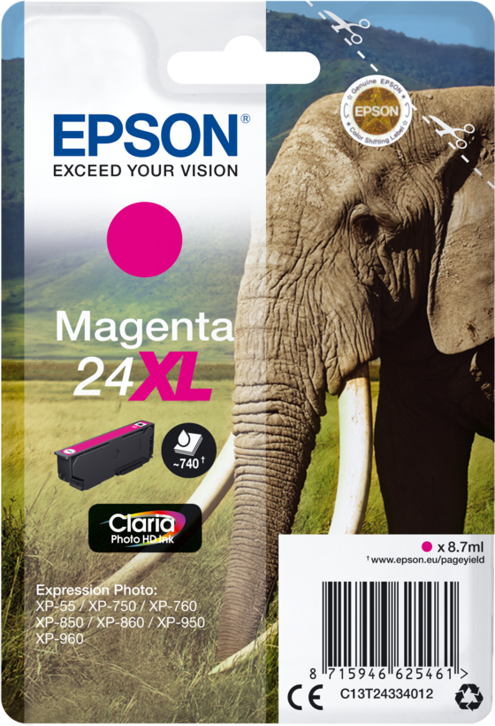 Epson C13T24334012 - 8.7 ml, XL, magenta, original, cartucho de tinta