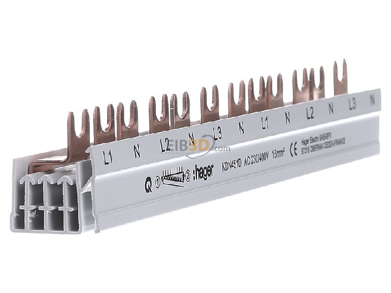 Hager Phasenschiene 3+N-polig KDN451D Gabelanschluss 16qmm 80A 12 Module (3)