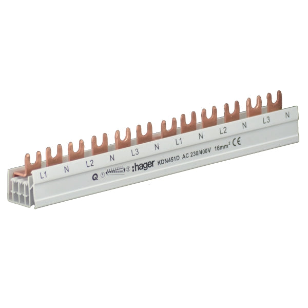 Hager Phasenschiene 3+N-polig KDN451D Gabelanschluss 16qmm 80A 12 Module