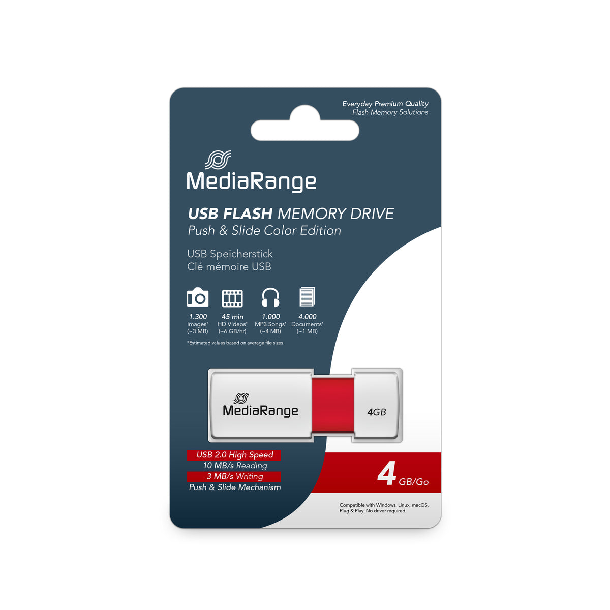 MediaRange MR970 USB flash drive 4 GB USB Type-A 2.0 Red, White