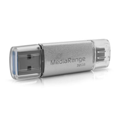MediaRange MR936 USB flash drive 32 GB USB Type-A / USB Type-C 3.2 Gen 1 plata