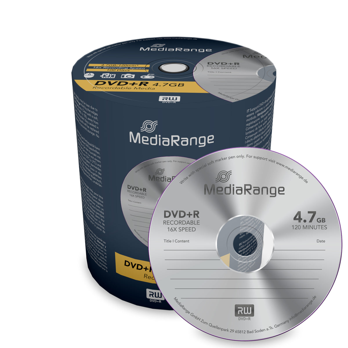 MediaRange MR443 blank DVD 4.7 GB DVD+R 100 pc