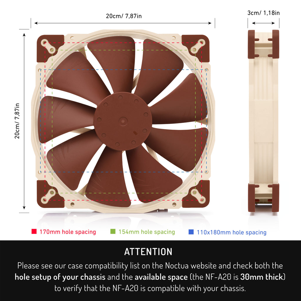 Noctua NF-A20 FLX ventilador para caja de ordenador 20 cm beige, marrón