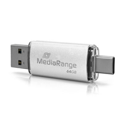 MediaRange MR937 USB flash drive 64 GB USB Type-A / USB Type-C 3.2 Gen 1 plata