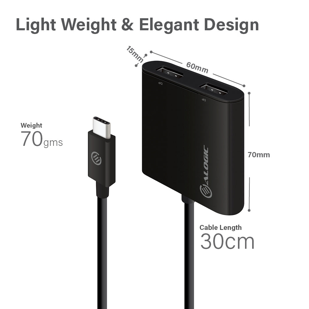 ALOGIC adaptador USB-C a doble DisplayPort 2.0 - 4K-30Hz