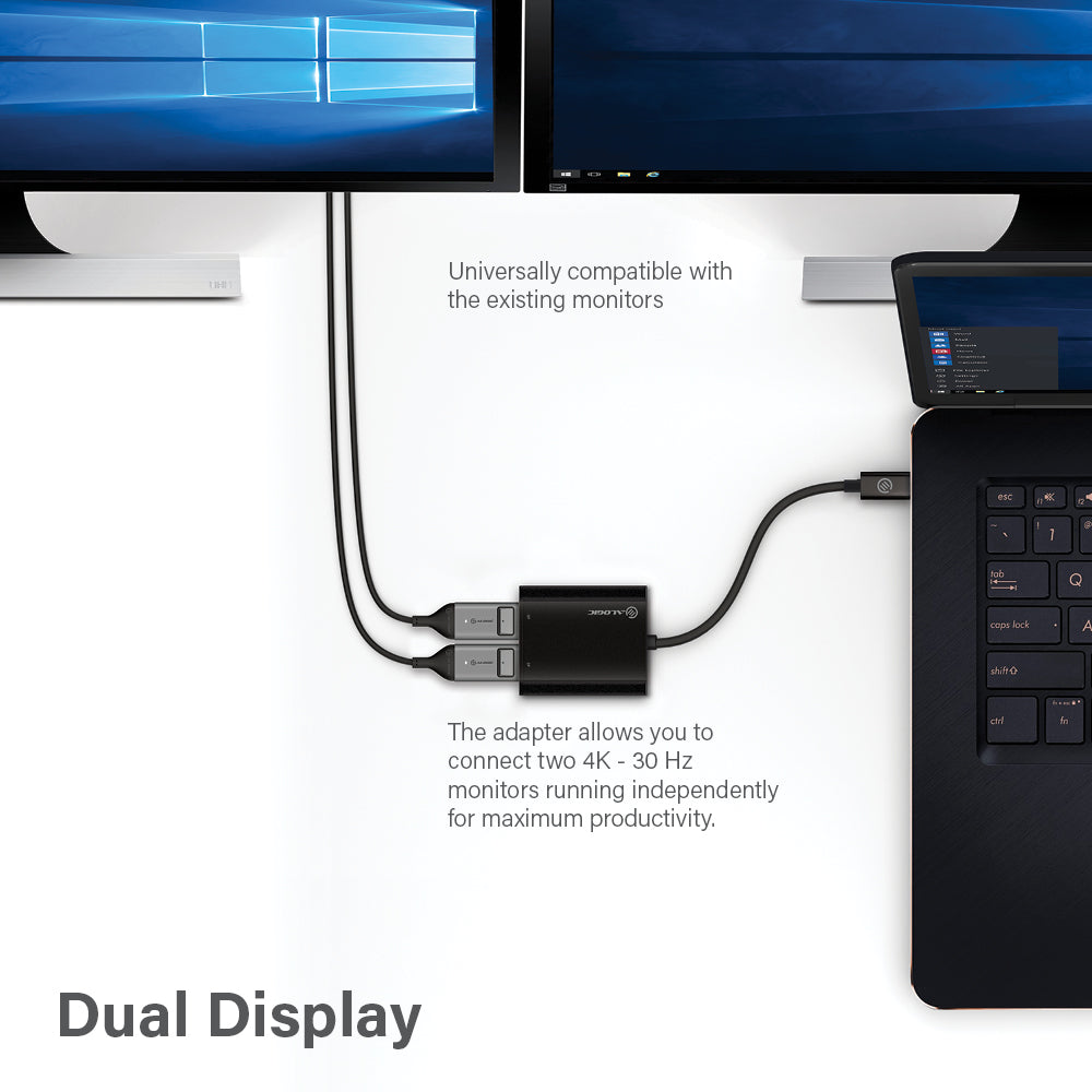 ALOGIC adaptador USB-C a doble DisplayPort 2.0 - 4K-30Hz