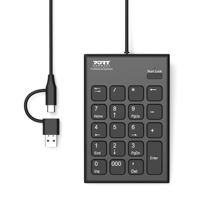 Port Designs 900801 teclado numérico Portátil USB Negro, Gris