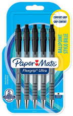 Papermate Flexgrip Ultra Negro Bolígrafo retráctil clip Medio 5 piezas