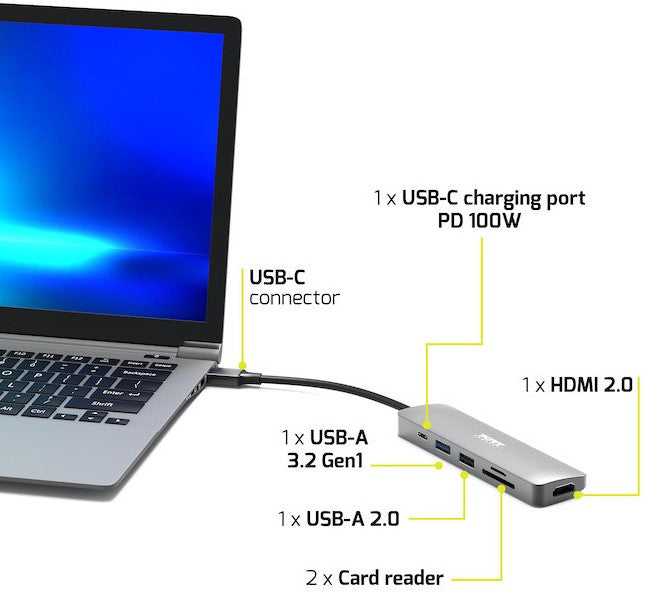 Port Designs 900162 hub de interfaz USB Type-C Plata