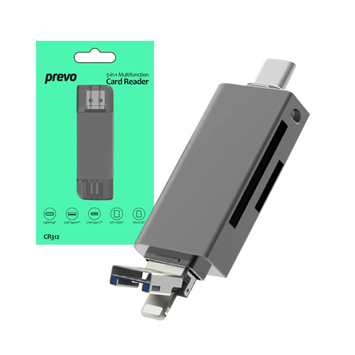 Lector de tarjetas PREVO CR312 USB Tipo-A/USB Tipo-C/Lightning Negro