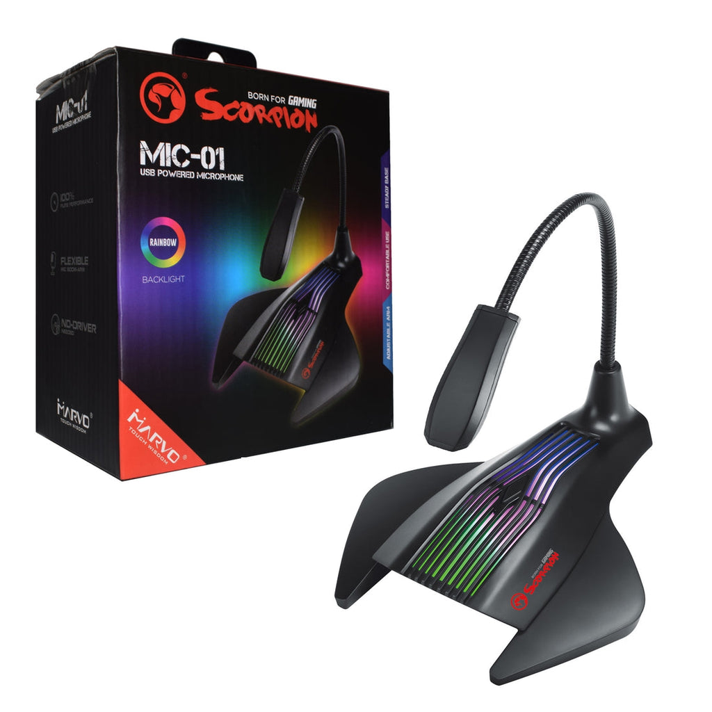Micrófono flexible gaming y streaming Marvo Scorpion MIC-01 RGB alimentado